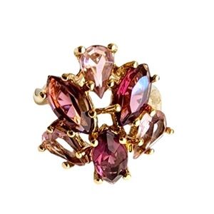 Vintage 14K Cocktail Ring Faux Amethyst Mob Wife Gold Electroplate Plated 7.5